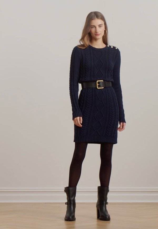 BUTTON TRIM ARAN KNIT SWEATER DRESS - Shift dress3