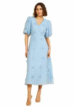 Love & Roses, BOW PUFF SLEEVE V-NECK MIDI DRESS - Jurk - pale blue