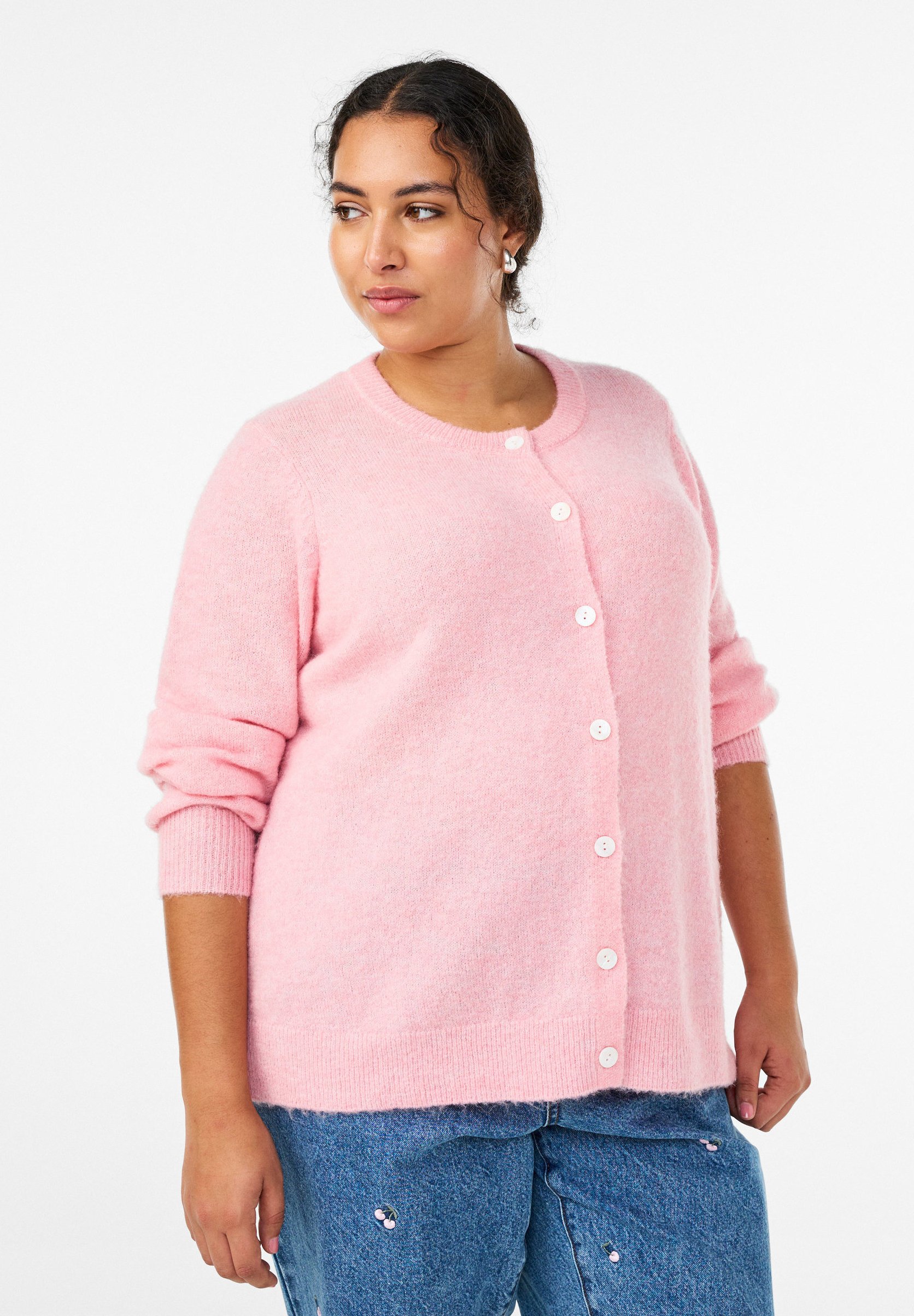 Jeans Light Pink Plus Size Cardigan Zizzi Cardigan Romance Rose