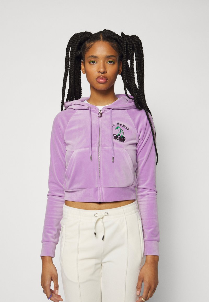Juicy Couture CLASSIC ZIP UP HOODIE WITH CHERRY BRANDING - Zip-up sweatshirt  - sheer lilac/purple - Zalando.de