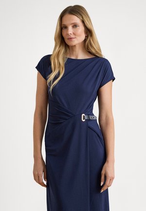 BUCKLE TRIM STRETCH JERSEY DRESS - Jerseykjole - refined navy