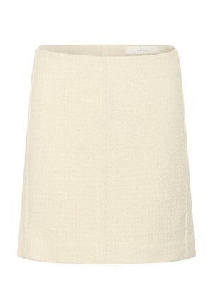 Falda mini de línea A en tejido texturizado de color blanco roto. Presenta una cinturilla limpia y una silueta sencilla con un dobladillo recto.