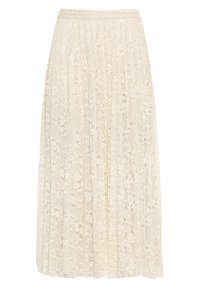 Spets midi kjol i en off-white färg, med veckad design och blommönster över hela. Resårmidja för bra passform.