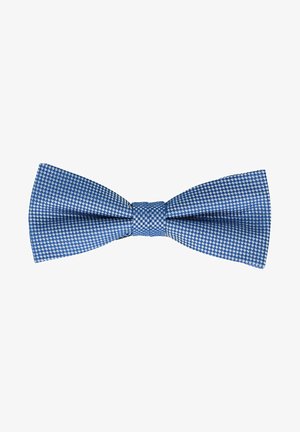 Blau kariertes Fliegengewicht, aus gewebtem Stoff, mit einer strukturierten Oberfläche und einer klassischen Form mit einem zentralen Knotendetail.
