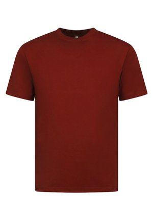 Rode katoenen T-shirt, korte mouwen, ronde hals, eenvoudig ontwerp, normale pasvorm, zachte textuur, geen zichtbare patronen of accenten.