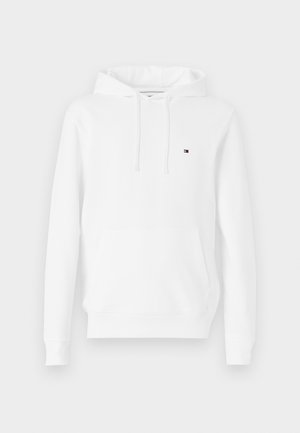 Balts svītrains krekls, kas izgatavots no kokvilnas maisījuma, ar priekšējo kangaroo kabatu, regulējamu kapuci un mazu izšūtu logo uz krūšu daļas.