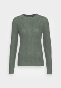 Grüner gestrickter Pullover mit rundem Ausschnitt, langen Ärmeln und gerippten Bündchen und Saum. Verfügt über ein strukturiertes Muster im gesamten Stoff.