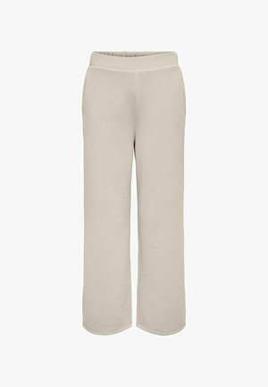 Pantaloni sweat beige a gamba larga con vita elasticizzata e tasche laterali. Tessuto morbido con una texture liscia; design semplice e minimalista.