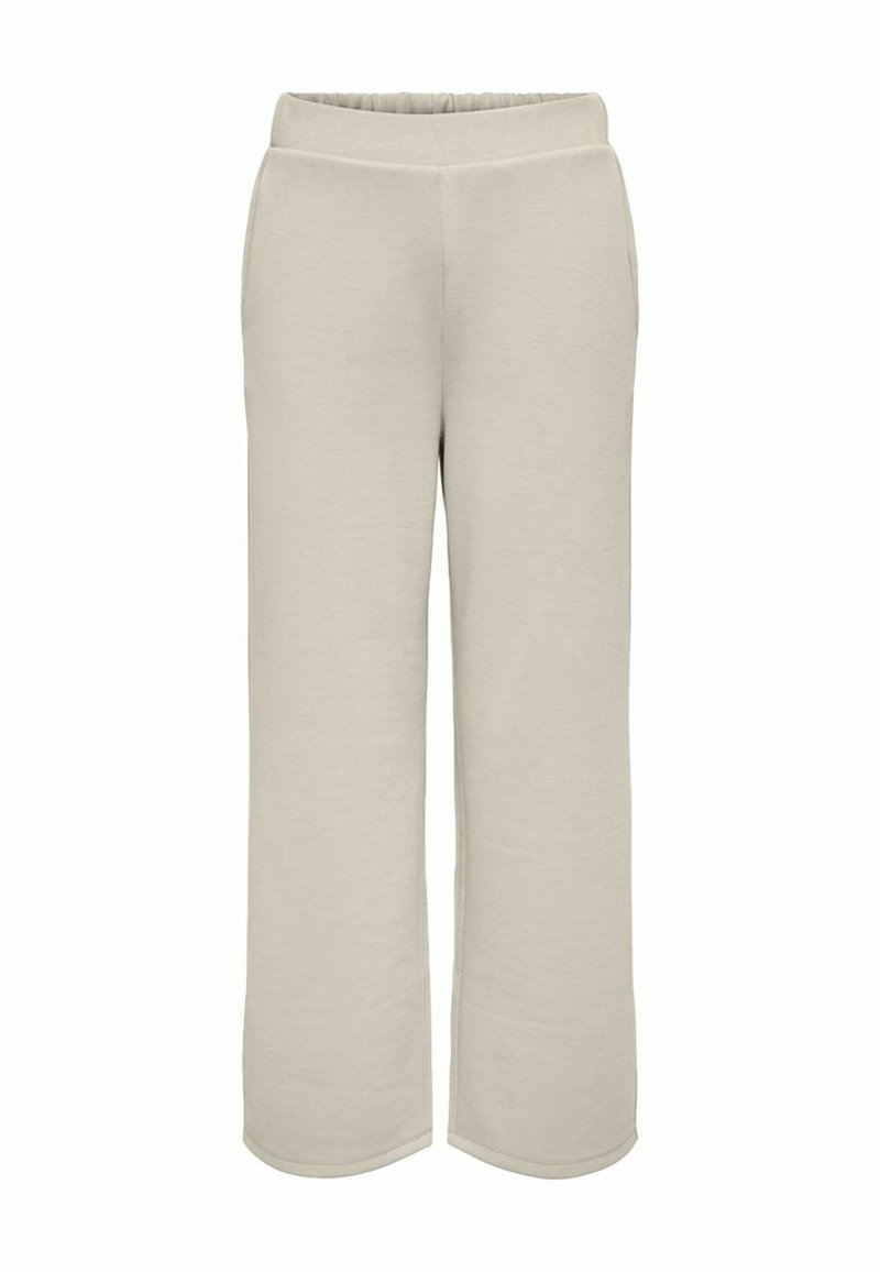 Pantaloni sweat beige a gamba larga con vita elasticizzata e tasche laterali. Tessuto morbido con una texture liscia; design semplice e minimalista.