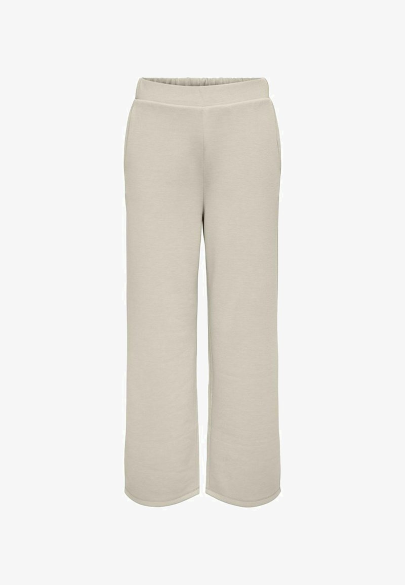 Pantaloni sweat beige a gamba larga con vita elasticizzata e tasche laterali. Tessuto morbido con una texture liscia; design semplice e minimalista.