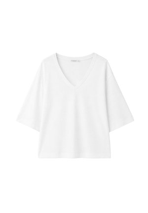Stradivarius, V-NECK T-SHIRT - T-shirt basic - white