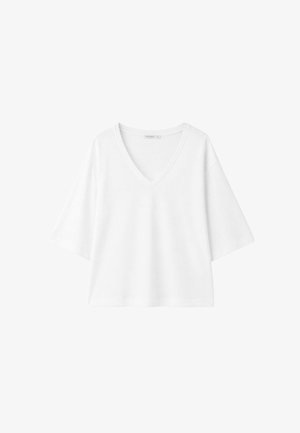 Stradivarius, V-NECK T-SHIRT - T-shirt basic - white