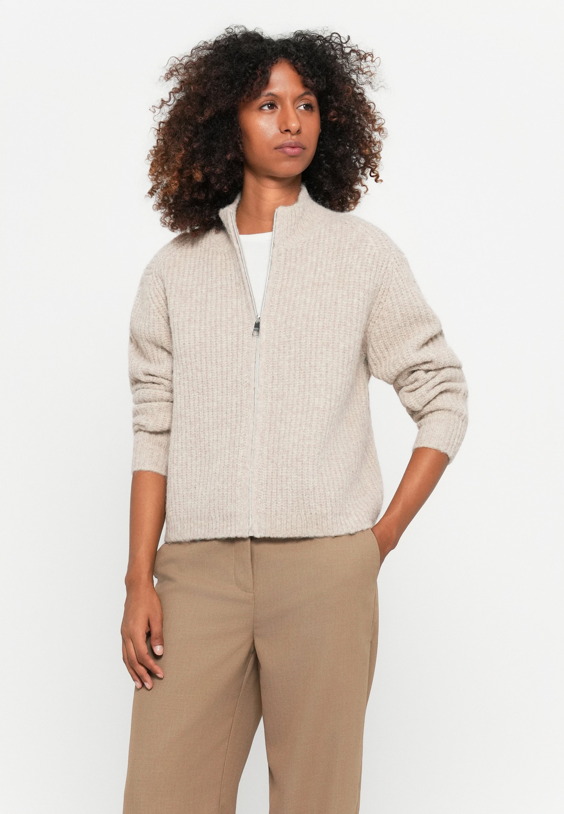 TOM TAILOR DENIM HAIRY ZIP CARDIGAN - Cardigan - cosy beige