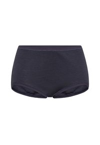Mørkeblå bomuldsblanding hipster trusser med en glat tekstur, der har en bred taljeelastik og runde benåbninger.