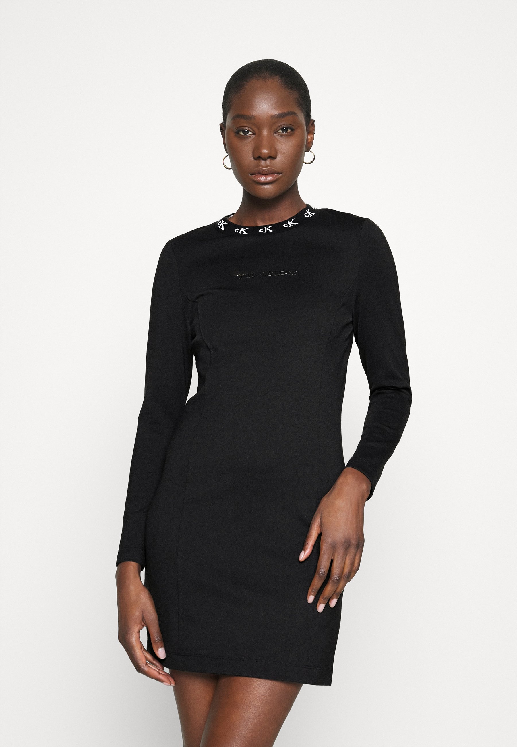 Calvin Klein Jeans Logo Trim Milano Dress Jersey Dress Black Zalando Co Uk