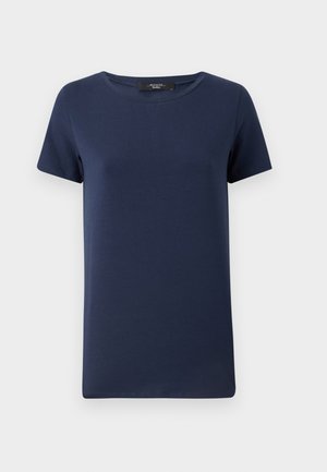 T-shirt a maniche corte blu navy realizzato in morbido cotone misto, con un classico collo rotondo e una vestibilità rilassata, senza motivi o dettagli visibili.