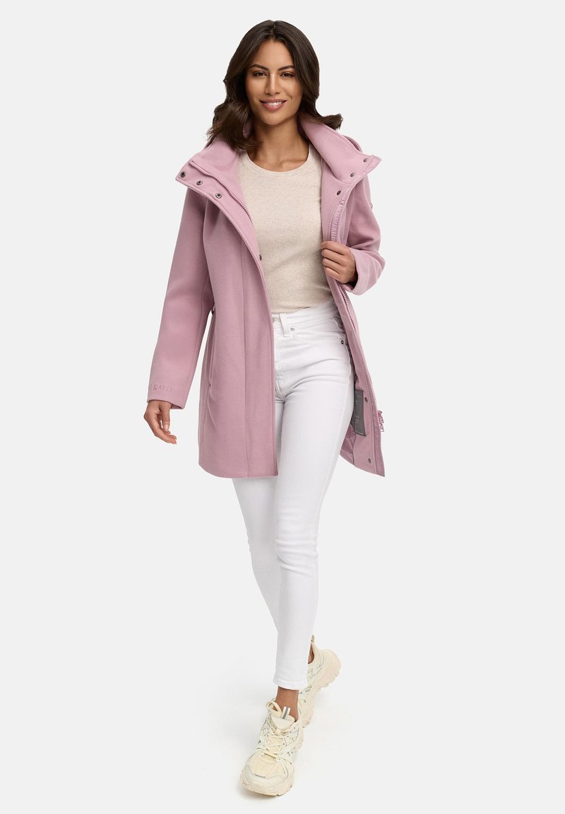 MARIKOO Cappotto da donna, Giacca invernale lunga e calda con cappuccio Nanami 16 S-3XL, Blu polvere, S