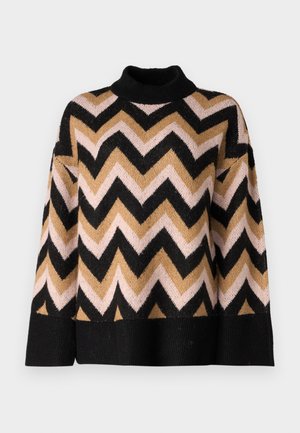 ONLY, ONLTRINE ZIGZAG - Strickpullover - black/tannin/rose smoke