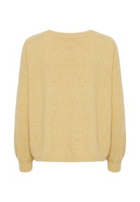 Maglione a pullover in maglia texturizzata giallo chiaro con scollatura rotonda e spalle scese. Maniche lunghe con polsini a coste.