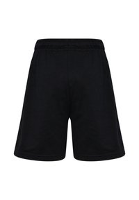 Svarta shorts i lättviktstyg med elastisk midja och avslappnad passform, utan extra mönster eller detaljer.