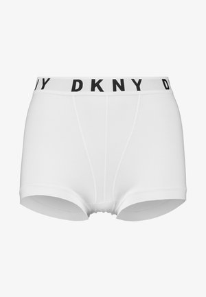 Hvide bomuldsunderbukser med en DKNY-logo elastik i sort. Har et tætsiddende design og afrundede benåbninger, med en glat, blød tekstur.