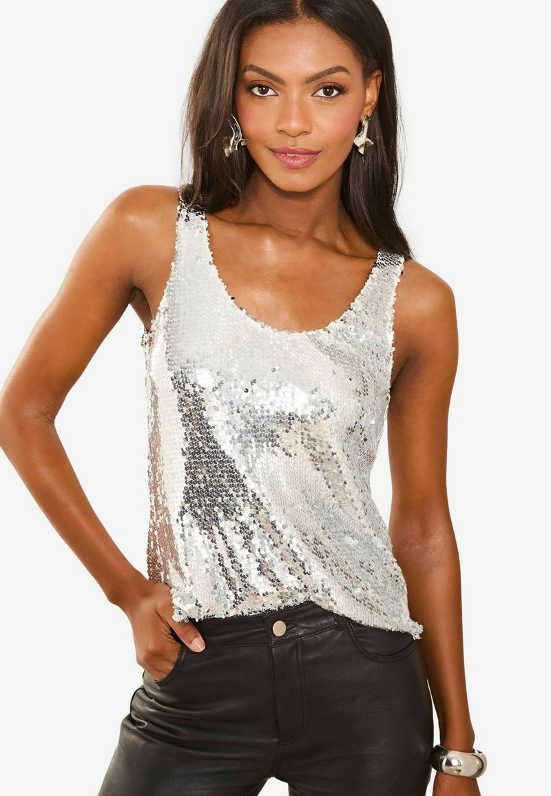 Lipsy SCOOP NECK SEQUIN - REGULAR FIT - Blūze - silver