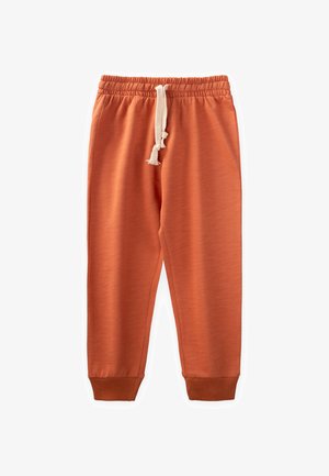 Orange Sweatpants aus weichem Stoff mit elastischem Bund, ausgestattet mit einem Kordelzug und gerippten Bündchen an den Knöcheln.