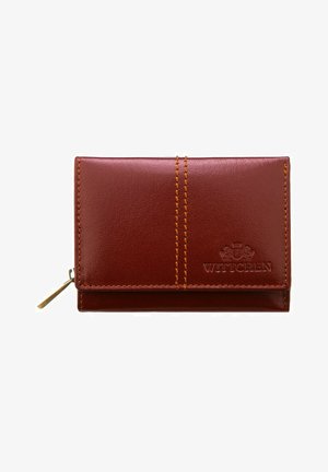 Brown leather wallet with a smooth texture, featuring orange stitching and a zippered compartment. Decorated with the "Wittchen" logo.