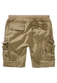 Khaki színű cargo rövidnadrágok egyenes derékpánttal, több oldalzsebbel és enyhén texturált anyaggal. Elöl gombos díszítés.