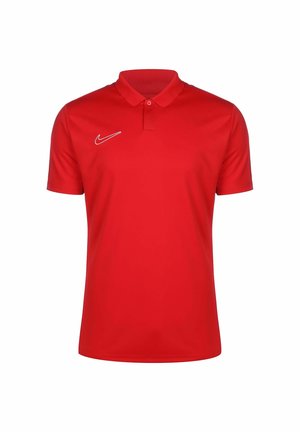 Red polo shirt made of smooth fabric, featuring a collar and two buttons, with a small white Nike logo on the left side.