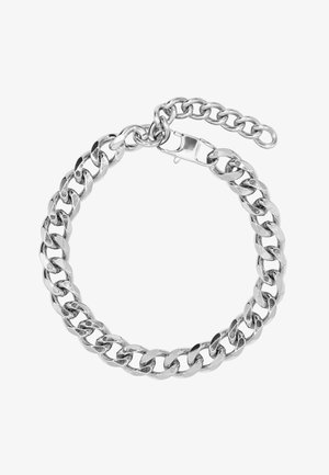 Sidabro metalo grandinėlė su persipynusiais žiedais, su omarų užsegimu ir reguliuojama grandinėlės prailginimu dydžio koregavimui.