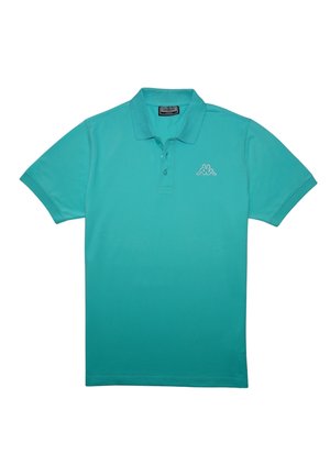 Turquoise poloshirt van katoen. Voorzien van een klassieke kraag, een drieknoopsluiting, korte mouwen, en een small wit logo op de borst.
