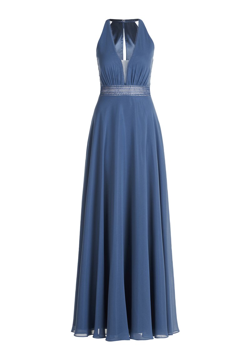 sachin and babi light blue dress  Present a regal empire-waist Lolita elegance with this blue maxi  dress, featuring shimmering sequin and rhinestone details. The flowing  silhouette is elevated with a matching shawl and a delicate
