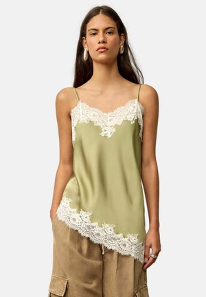 BHOEM, REGULAR FIT - ASYMMETRIC HEM LACE CAMI TOP - Toppi - olive green