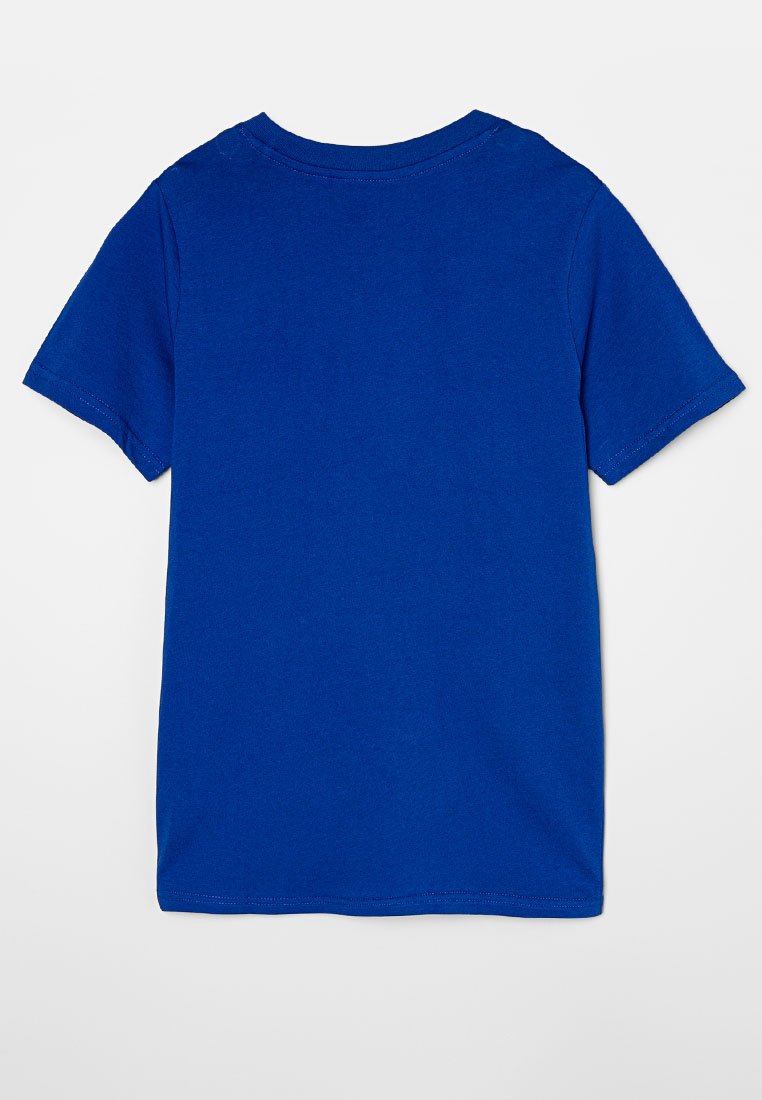 Blaues Baumwoll-T-Shirt mit Rundhalsausschnitt und kurzen Ärmeln. Hat ein sauberes, einfarbiges Design ohne sichtbare Muster oder Akzente.