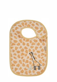 Lätzchen mit Giraffenmuster aus weichem Frottee, mit gesticktem Giraffenmotiv, in warmen Orange- und Cremetönen, mit Druckknopfverschluss.