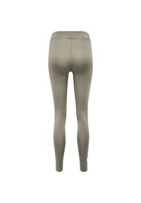 Tajta leggings i olivgrön med en mjuk textur. Har hög midja och en logotyp tryckt längs vänster ben.