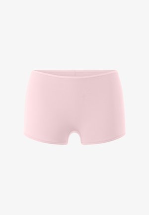 Bóxers rosa de algodón con textura suave, cintura baja y una abertura en el dobladillo de la pierna. La construcción sin costuras mejora la comodidad.