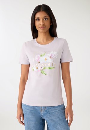 CON FIORI E SCRITTA - T-shirt con stampa - lilla
