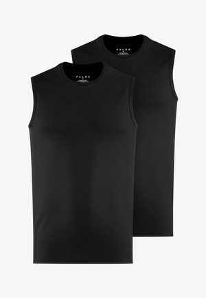 Top neri senza maniche realizzati in tessuto morbido, con un classico collo a giro e una vestibilità aderente, presentati in un confezione da due.