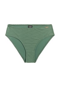 Slip inferiore verde con un motivo testurizzato a zigzag. Design a vita alta, finitura liscia e un piccolo etichetta del marchio evidenziata in oro.