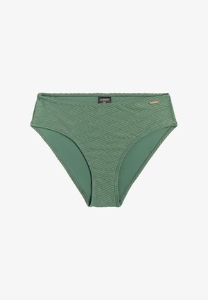 Slip inferiore verde con un motivo testurizzato a zigzag. Design a vita alta, finitura liscia e un piccolo etichetta del marchio evidenziata in oro.