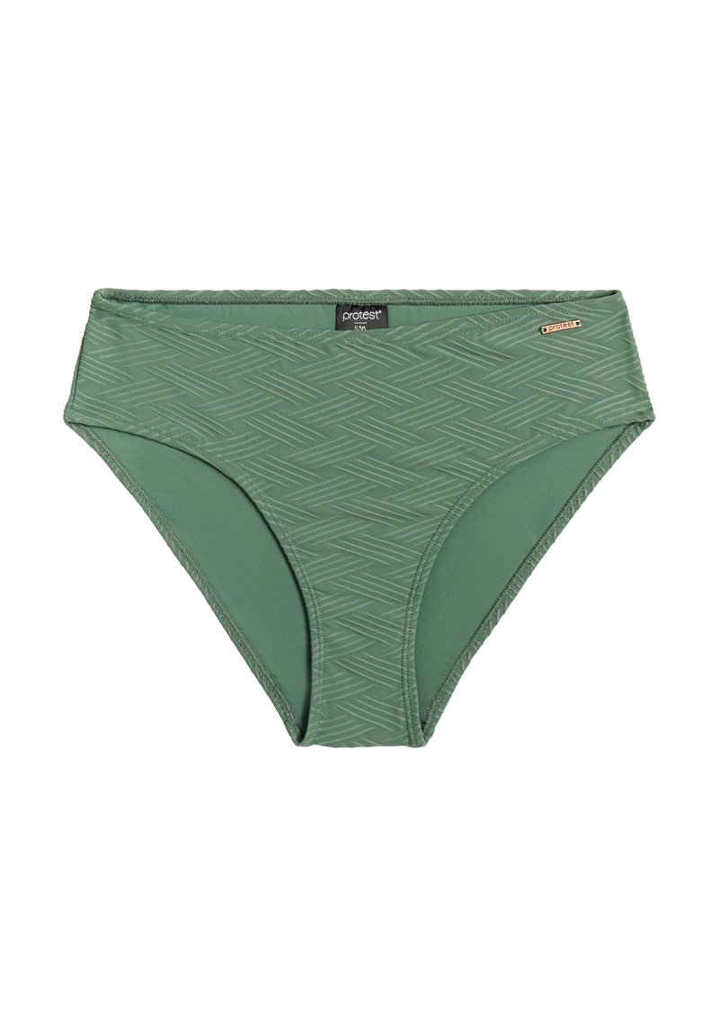Slip inferiore verde con un motivo testurizzato a zigzag. Design a vita alta, finitura liscia e un piccolo etichetta del marchio evidenziata in oro.