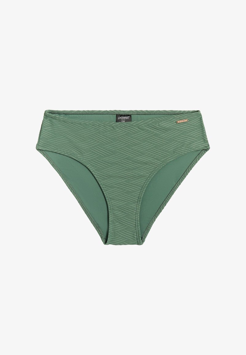 Slip inferiore verde con un motivo testurizzato a zigzag. Design a vita alta, finitura liscia e un piccolo etichetta del marchio evidenziata in oro.