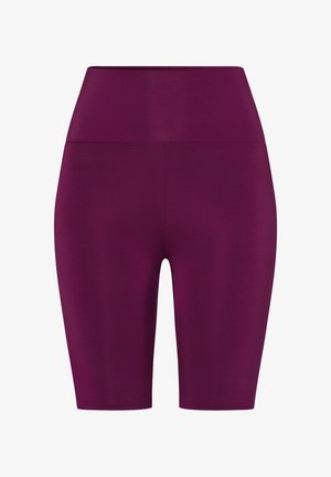 Højtsiddende cykelshorts til knæene lavet af glat, strækbart stof i en dyb blommefarve med et sømløst design og ingen synlige sømme.