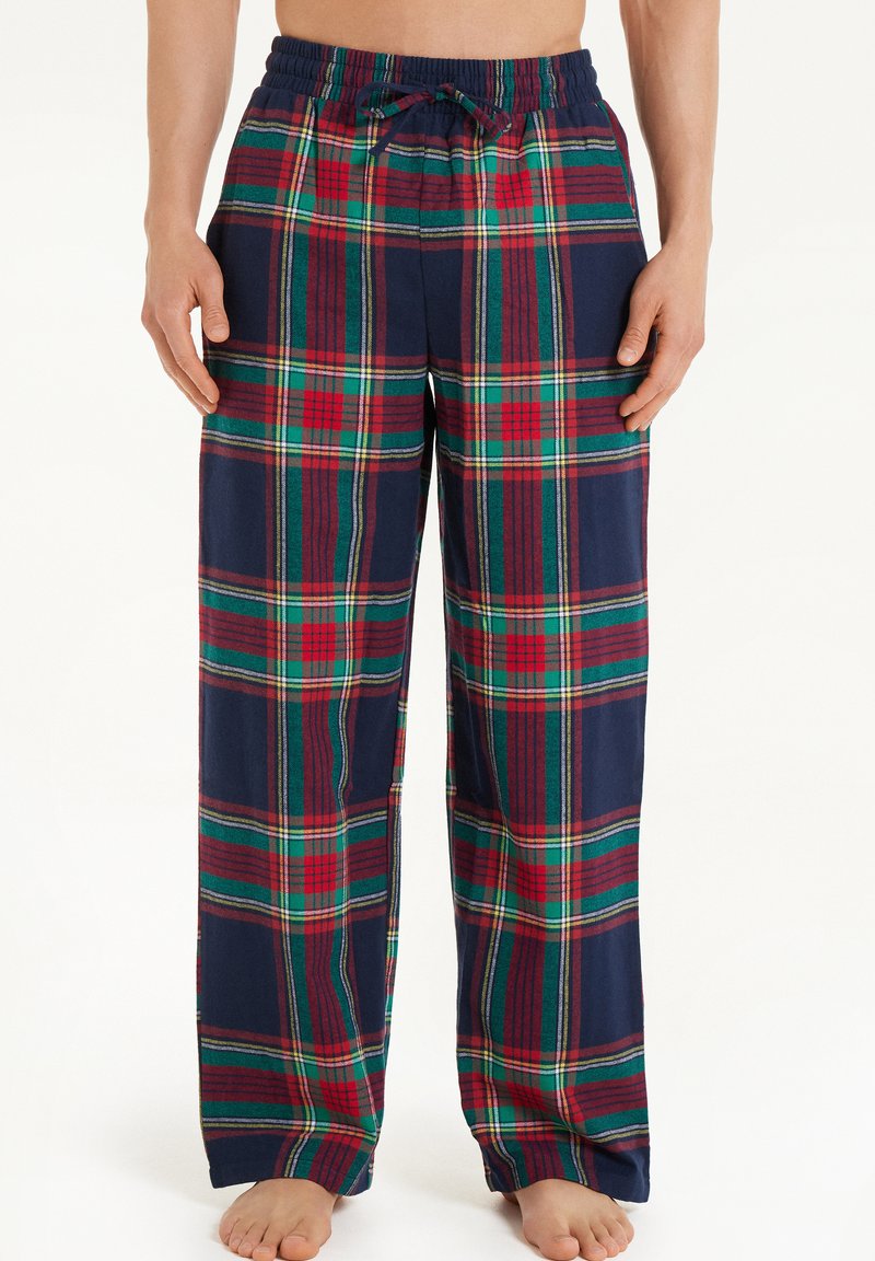 MoFiz Pyjamabroek voor heren, lange loungebroek, geruit, licht, katoen en polyester, nachtkleding met zakken, 3 stuks D, XXL