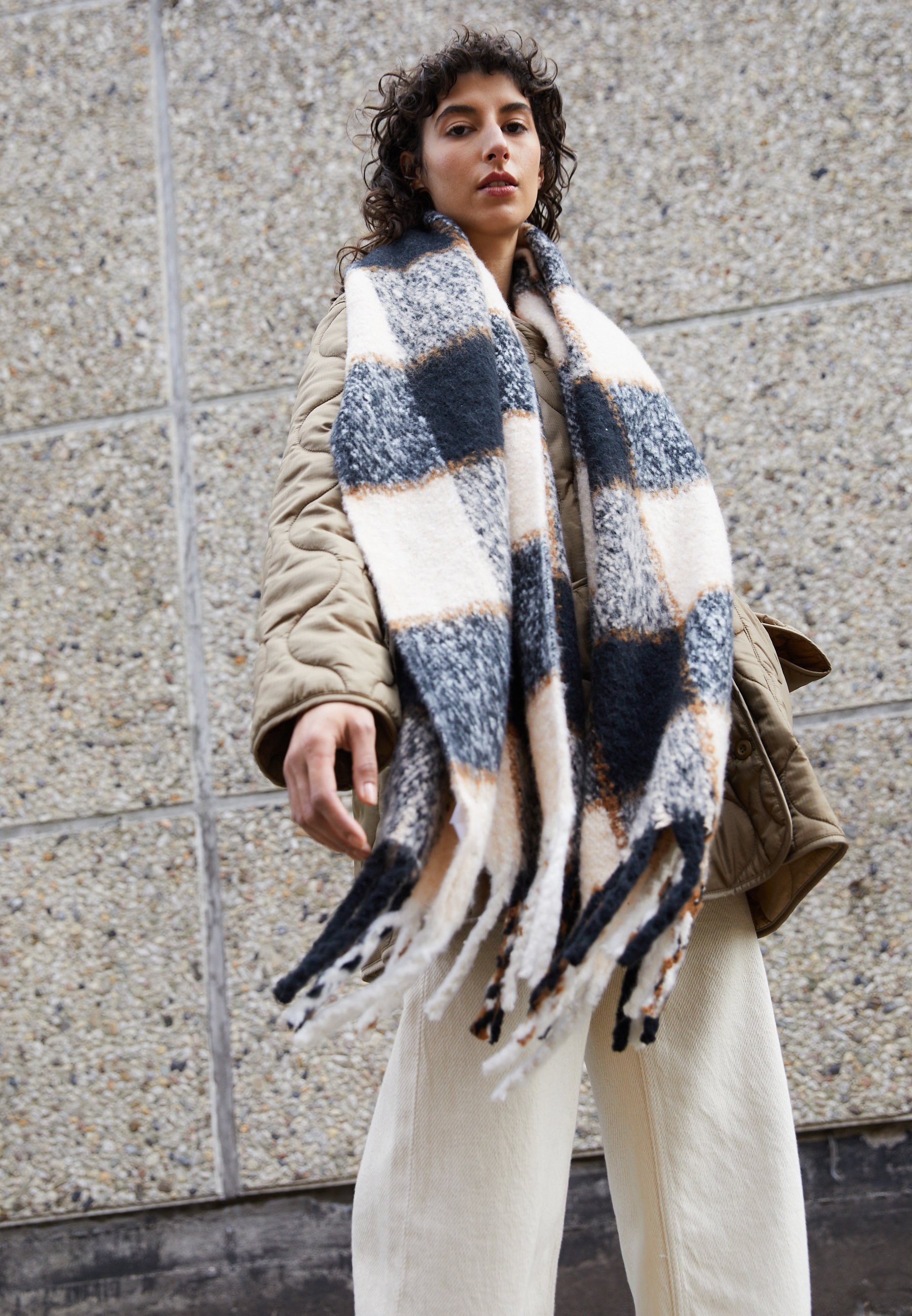 beige black scarf