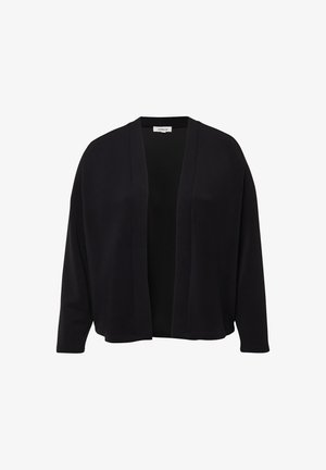 Czarny kardigan bez zapięcia, z długimi rękawami i luźnym krojem, prezentowany na jednolitym białym tle.