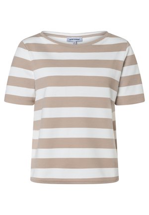 Chemise à manches courtes beige et blanche à rayures horizontales, col rond, taille 36, étiquette "More & More".