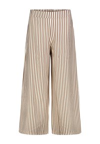 weit geschnittene Hosen aus weichem Stoff, mit vertikalen braunen und cremefarbenen Streifen, ausgestattet mit einem elastischen Bund für Komfort.